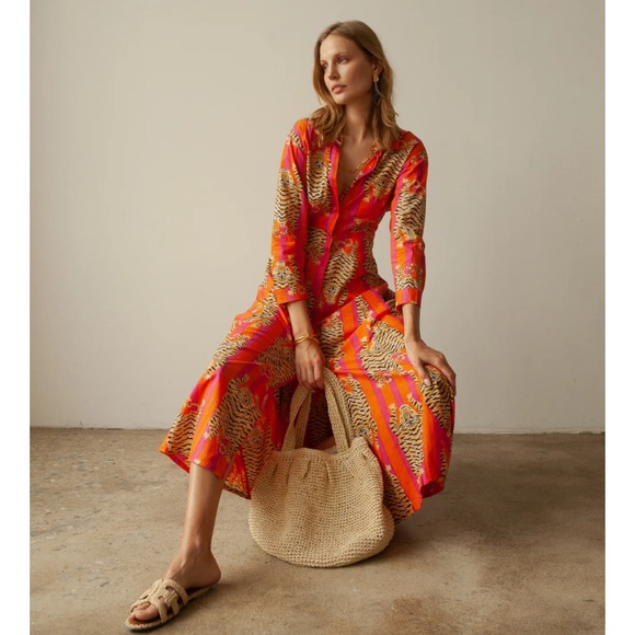 Guadalupe Luciana Tibet Tiger Stripes Hand Block Print Pure Indian Cotton Dress - Picture 16 of 16